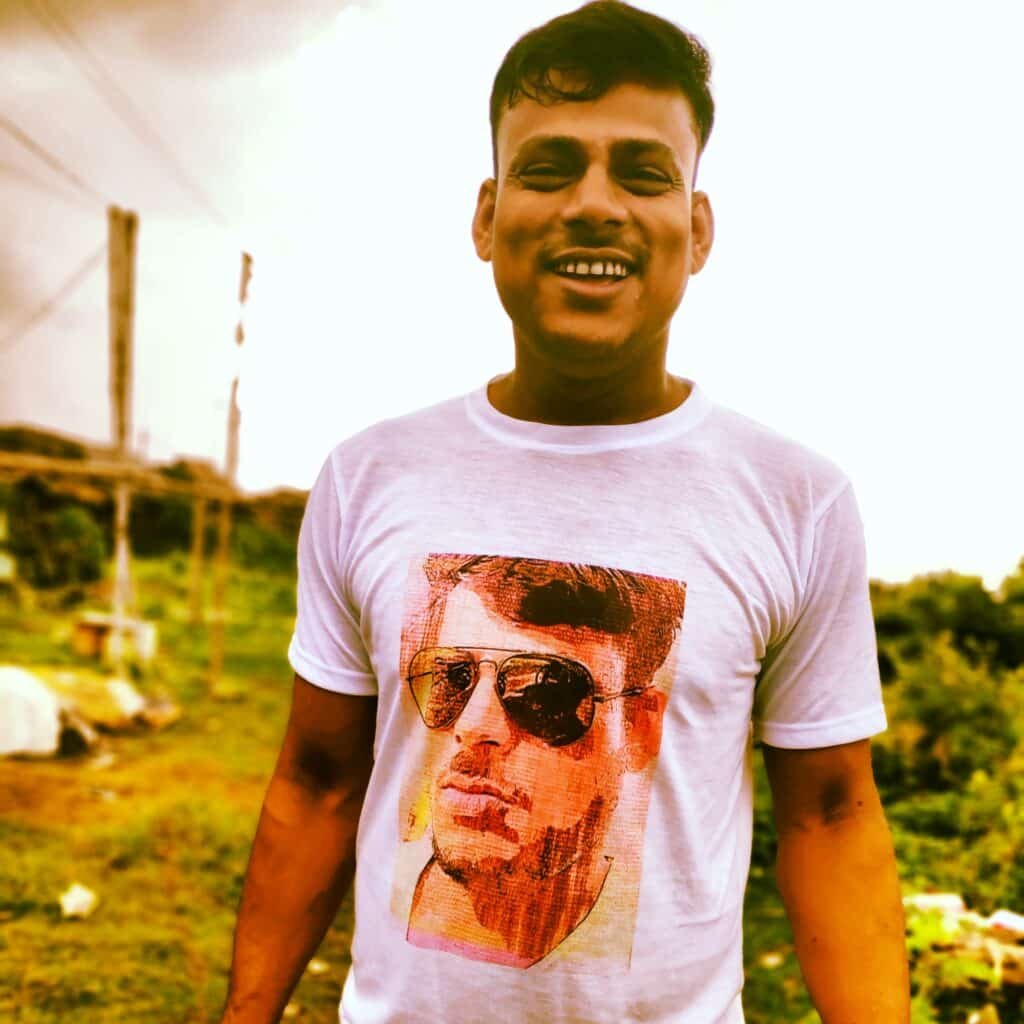 Customer in Custom print Outfit