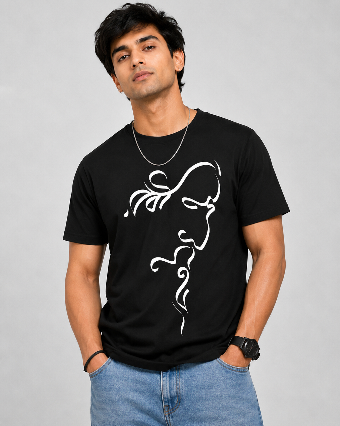 Rabindranath Tagore print Round neck Unisex Tshirt Buy Rabindranath Tagore Black T shirt
