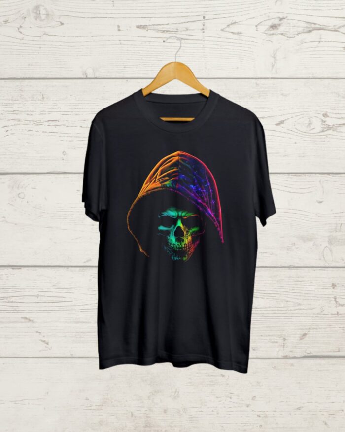 Multicolour Skull print Black Tshirt