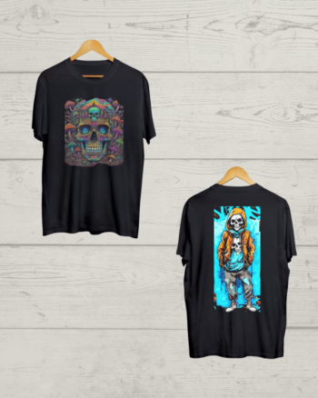 Both side Psychedelic print Black Tshirt