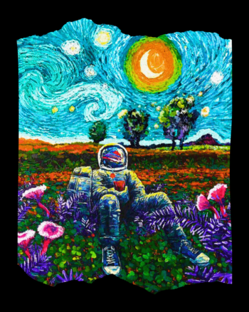 Van Gogh style Astronaut Black Tshirt