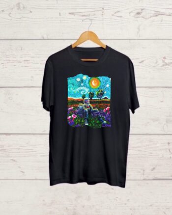 Van Gogh style Astronaut Black Tshirt