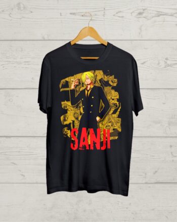 Sanji print Round Neck Black Tshirt