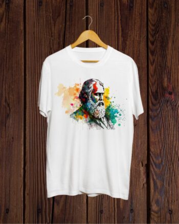 Tagore print Round Neck White T shirt