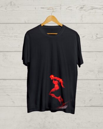 Flash print Round Neck Black Tshirt