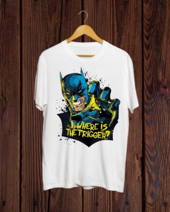 Batman print Round neck White T shirt