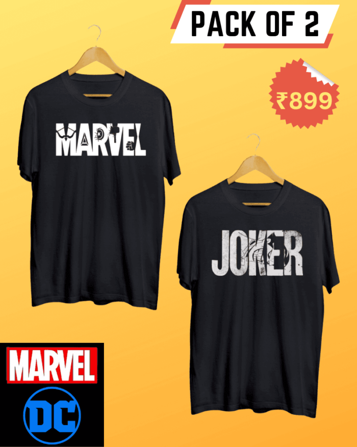 Pack of 2 Graphic Tshirts ft Marvel DC