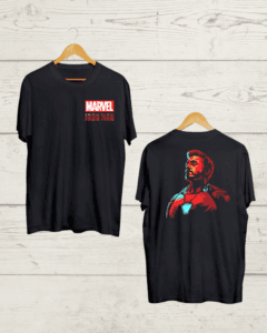 both side iron man print black t shirt