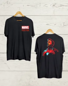 both side iron man print black t shirt