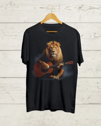 Lion playing Guitar Black T shirt