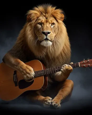 Lion playing Guitar Black T shirt
